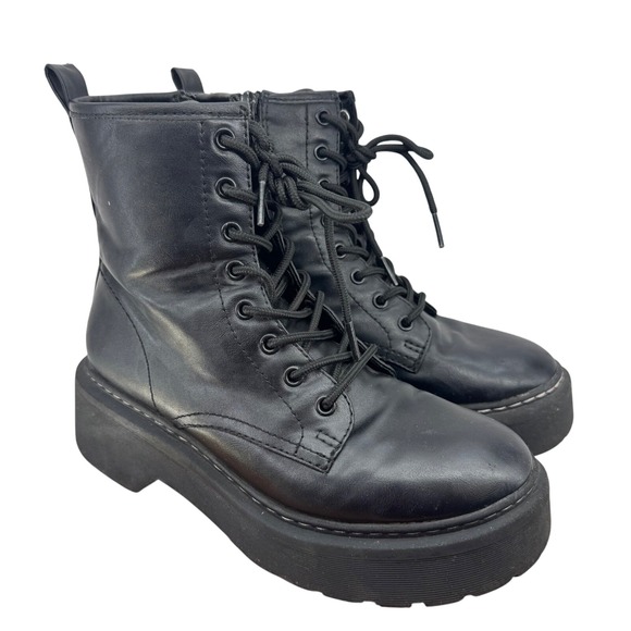 Wild Fable Women's Zea Combat Boots Lace up Platform Chunky Heels - Black Sz 8 - Picture 1 of 13